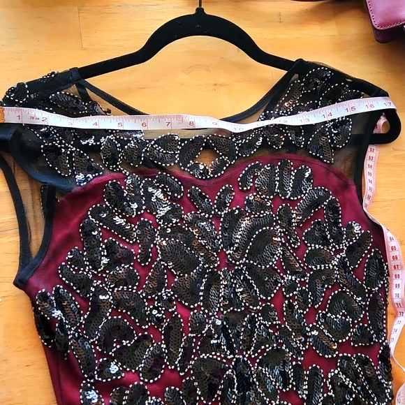 1920s Flapper Style Beaded Maxi Dress Black & Burgandy Prom Gatsby Dress size 4 - Picture 16 of 17